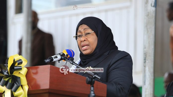 Tanzanian President Samia Suluhu Hassan speaking at an event (file photo)