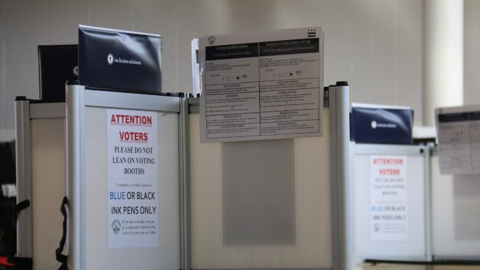 Voting booths at a polling station in the United States (file photo)
