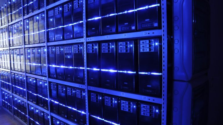 Rows of server racks inside a data centre (file photo)