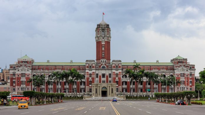 The red-brick Presidential Office Building and its central tower in Taipei