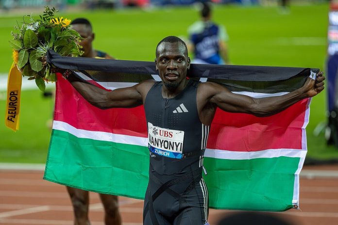 Emmanuel Wanyonyi winning an 800m Diamond League race in 2026