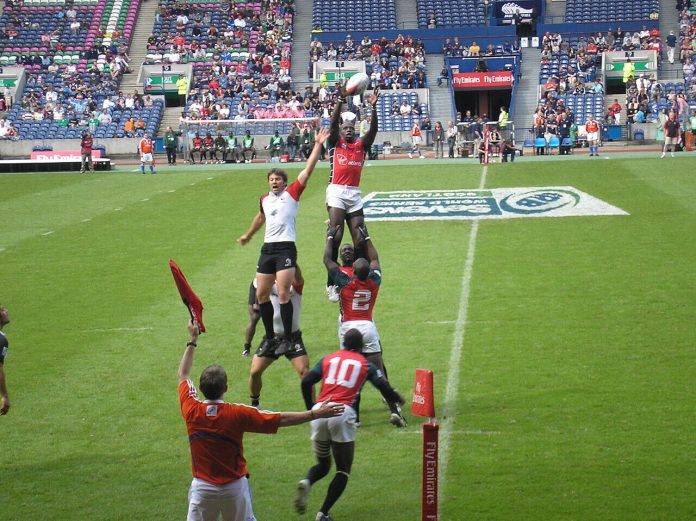 Kenya's national sevens rugby team playing Canada