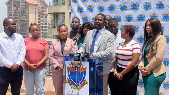 KMPDU secretary-general Dr Davji Atellah and union officials address the press in Nairobi