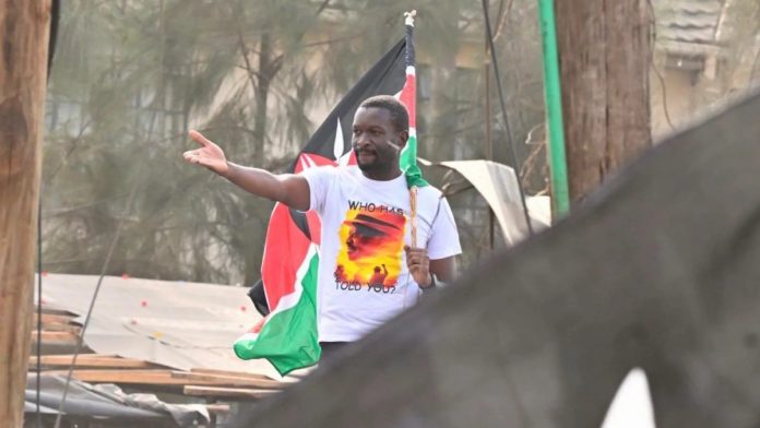Nairobi Senator Edwin Sifuna at the Linda Mwananchi rally at Jacaranda Grounds