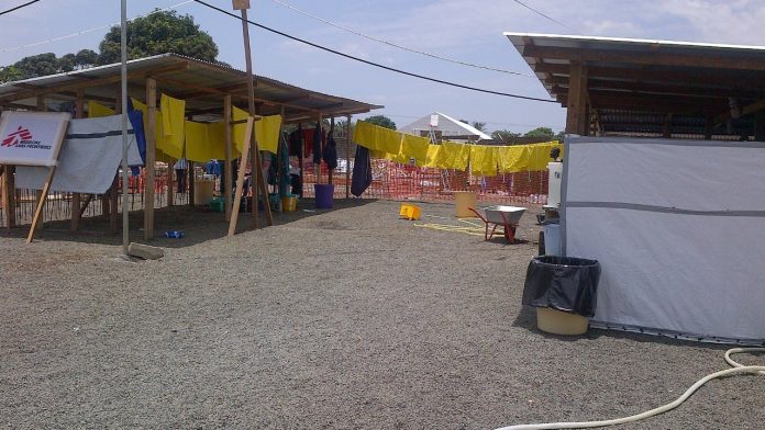 An open-air Ebola treatment unit in Liberia in 2014