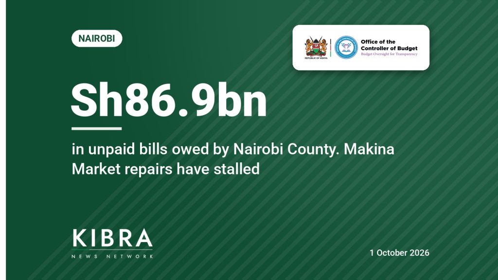 KNN graphic: Sh86.9bn, in unpaid bills owed by Nairobi County. Makina Market repairs have stalled