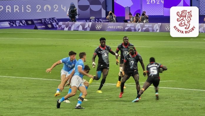 Kenya’s sevens team in action against Uruguay at the Paris 2024 Olympics
