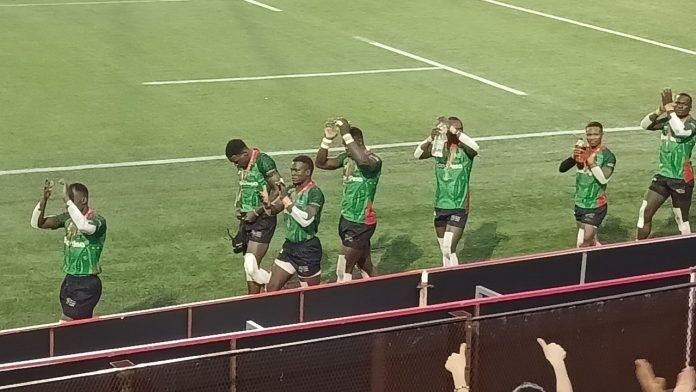 Kenya sevens players applaud supporters at a tournament in Montevideo, Uruguay, in 2024